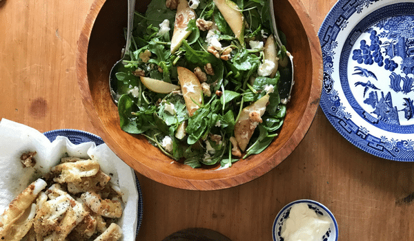 Caramelised Pear, Walnut Goats & Cheese Salad